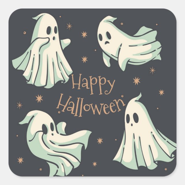 Pegatina Cuadrada Halloween Ghost Spooktacular Happy Halloween (Anverso)