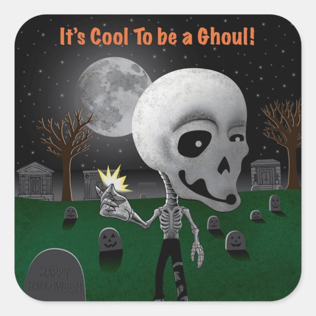 Pegatina Cuadrada Halloween Ghoul (Anverso)
