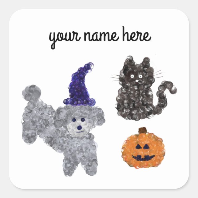 Pegatina Cuadrada Halloween Grey Poodle #1-3 Pegatinas (Anverso)