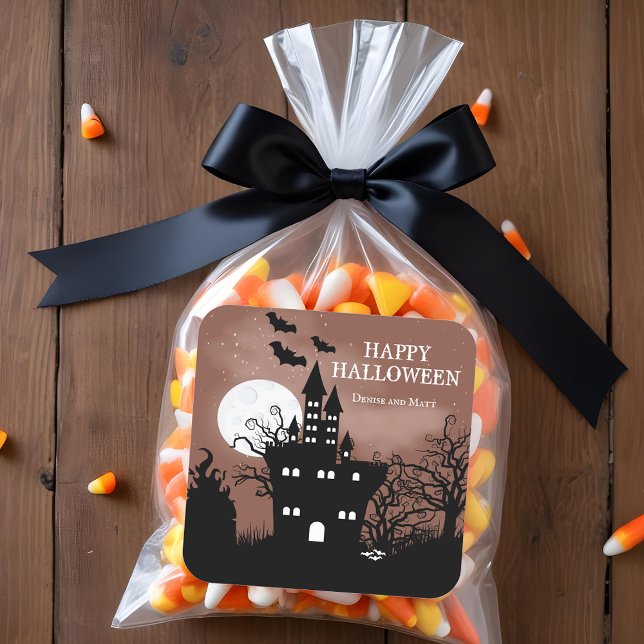 Pegatina Cuadrada Halloween Haunted House (Happy Halloween Haunted Castle Stickers)