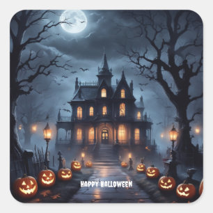 Pegatina Cuadrada Halloween Haunted House