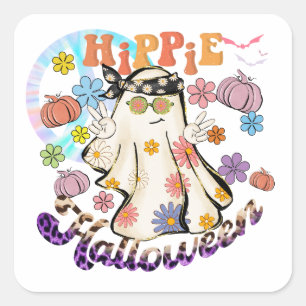 Pegatina Cuadrada Halloween Hippie Halloween Ghost Retro