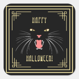 Pegatina Cuadrada Halloween Hissing Cat Black Elegant Pegatinas