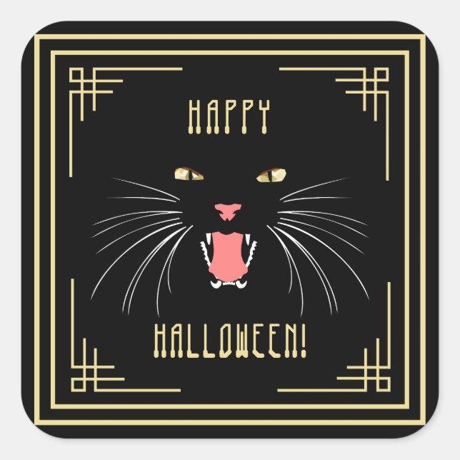 Pegatina Cuadrada Halloween Hissing Cat Black Elegant Pegatinas (Anverso)