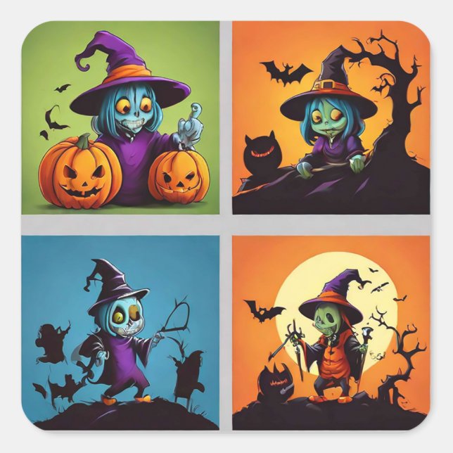 Pegatina Cuadrada Halloween inquietante (Anverso)