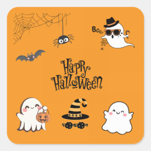 Pegatina Cuadrada Halloween lindo y fantasmal