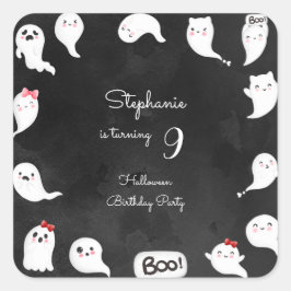 Pegatina Cuadrada Halloween lindos fantasmas aterradores fiesta de c