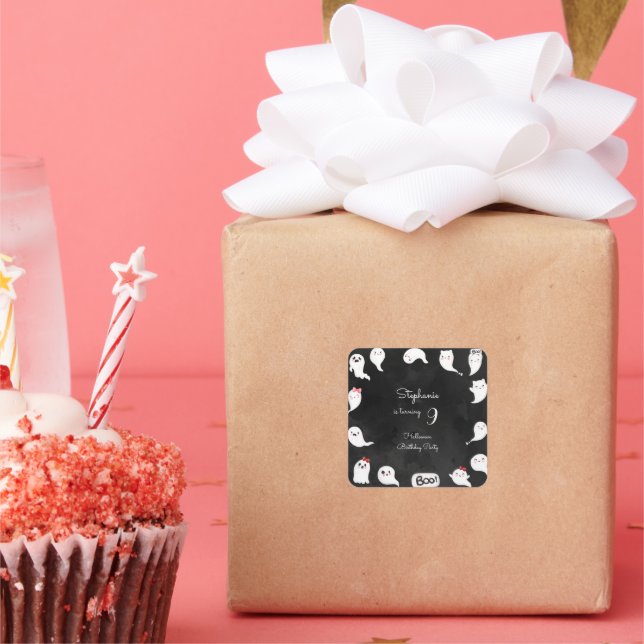 Pegatina Cuadrada Halloween lindos fantasmas aterradores fiesta de c (Fiesta)