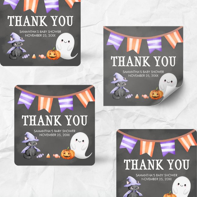 Pegatina Cuadrada Halloween Little Boo Ghost Baby Shower (Halloween A Little Boo is Almost Due Ghost Baby Shower Sticker)