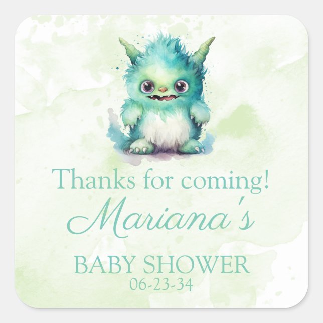 Pegatina Cuadrada Halloween Little Monster Boy Baby Shower (Anverso)