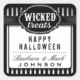 Pegatina Cuadrada Halloween Malvados trata a rayas negras y blancas