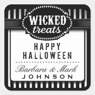 Pegatina Cuadrada Halloween Malvados trata a rayas negras y blancas