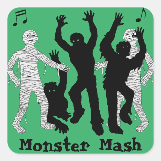 Pegatina Cuadrada Halloween Monster Mash Dance Fiesta (Anverso)
