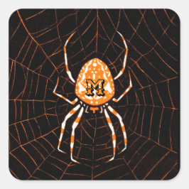 Pegatina Cuadrada Halloween Naranja negro de araña de cosecha person