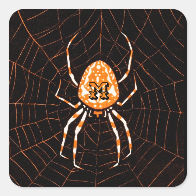Pegatina Cuadrada Halloween Naranja negro de araña de cosecha person (Anverso)