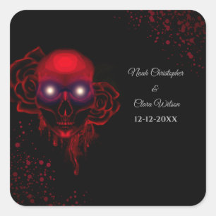 Pegatina Cuadrada Halloween negro rojo floral oscuro moreno gótico d