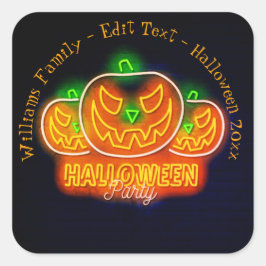 Pegatina Cuadrada Halloween Nombre Año 20xx Neon Glow Look Pumpkin
