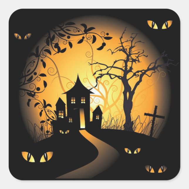 Pegatina Cuadrada Halloween - Ojos inquietantes vigilándote (Anverso)