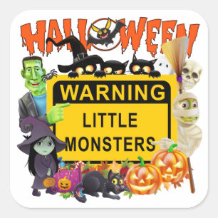 Pegatina Cuadrada Halloween, pequeños monstruos