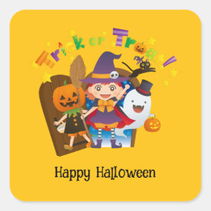 Pegatina Cuadrada Halloween Personalizado Whimsical Cute Witch Chica