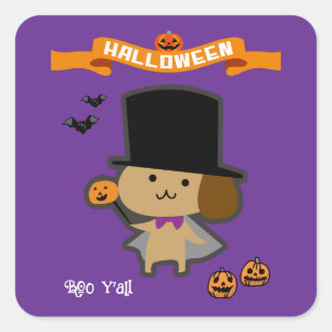Pegatina Cuadrada Halloween Personalizado Whimsical Cute Wizard Perr