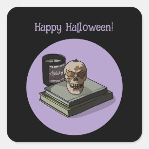 Pegatina Cuadrada Halloween Personalizado Whimsical Funny Morado Mod
