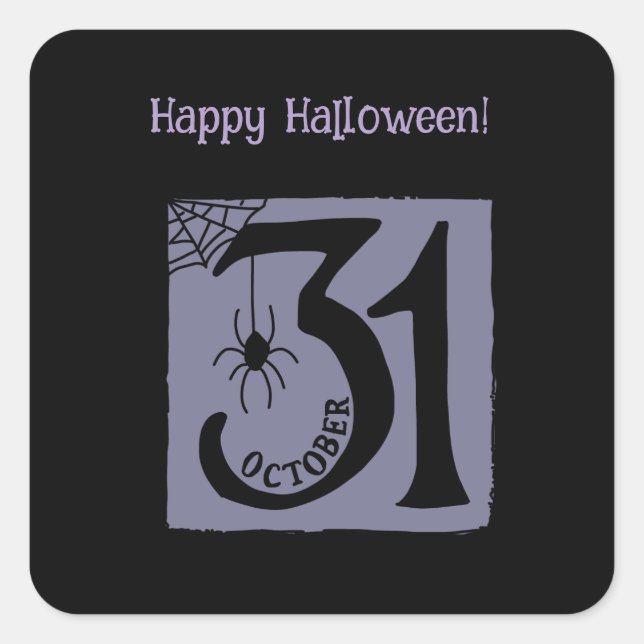 Pegatina Cuadrada Halloween Personalizado Whimsical Funny Morado Mod (Anverso)