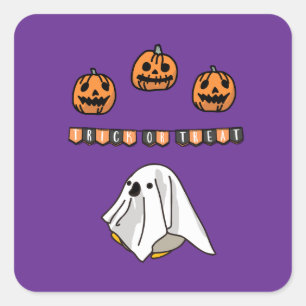 Pegatina Cuadrada Halloween Personalizado Whimsical Funny Morado Mod