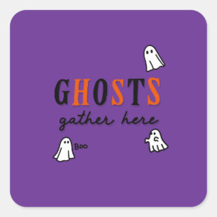 Pegatina Cuadrada Halloween Personalizado Whimsical Funny Morado Mod