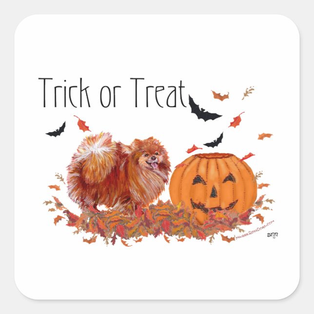 Pegatina Cuadrada Halloween Pomeranian (Anverso)