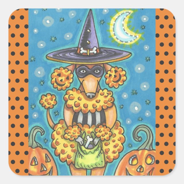 Pegatina Cuadrada HALLOWEEN PUMPKIN POODLE PEGATINAS SHEET Square (Anverso)