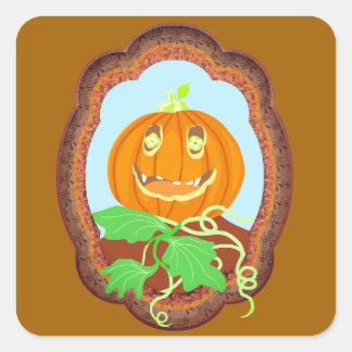 Pegatina Cuadrada Halloween pumpkin smiling whimsical and spooky