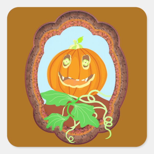 Pegatina Cuadrada Halloween pumpkin smiling whimsical and spooky (Anverso)