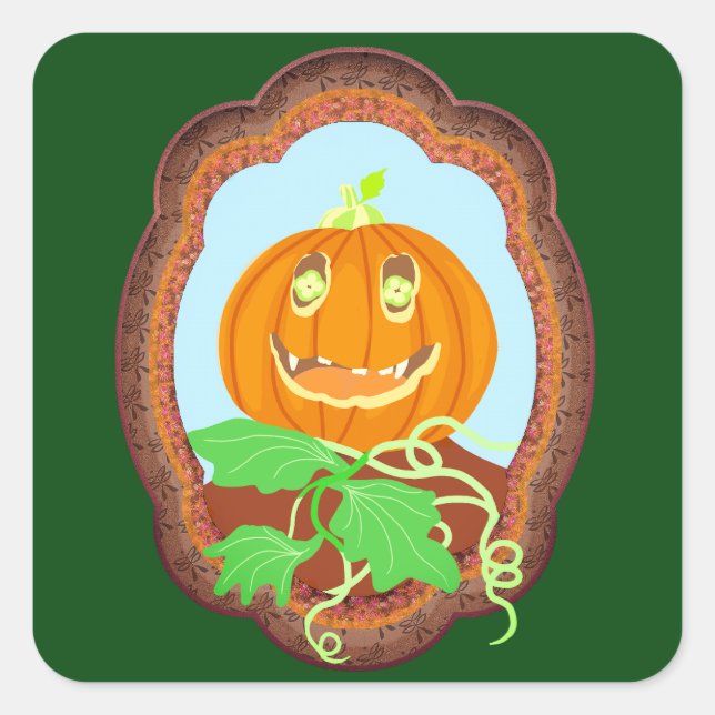 Pegatina Cuadrada Halloween pumpkin smiling whimsical and spooky (Anverso)