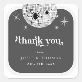 Pegatina Cuadrada Halloween Retro Disco Spiders & Disco Ball Boda