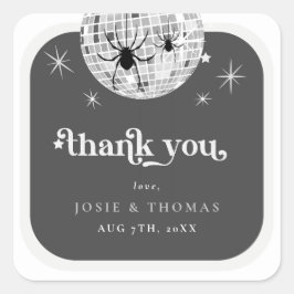 Pegatina Cuadrada Halloween Retro Disco Spiders & Disco Ball Boda