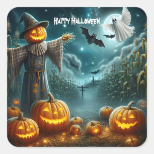 Pegatina Cuadrada Halloween Scarecrow