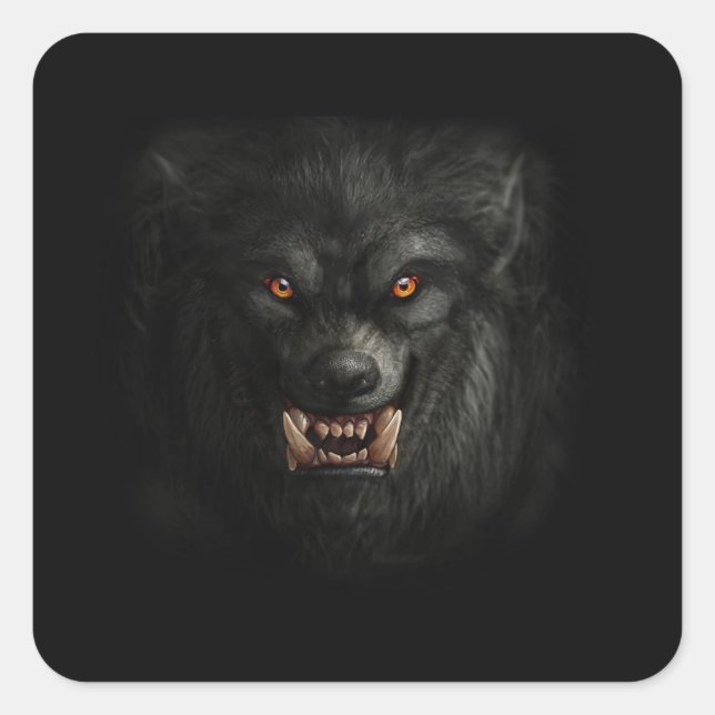 Pegatina Cuadrada Halloween Scary Werewolf (Anverso)