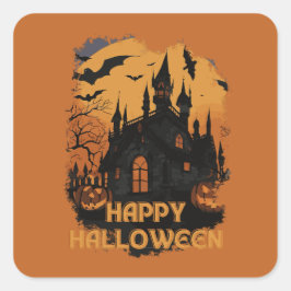 Pegatina Cuadrada Halloween-Schloss unter Mondlicht