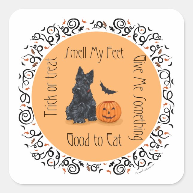 Pegatina Cuadrada Halloween Scottish Terrier (Anverso)