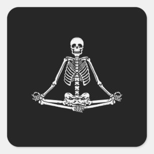 Pegatina Cuadrada Halloween Skeleton Lotus Yoga Balance Cumpleaños