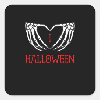 Pegatina Cuadrada Halloween Skeleton manos formando el corazón gótic