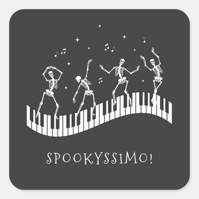 Pegatina Cuadrada Halloween Skeletons Maestro de música Spooky Rewar (Anverso)