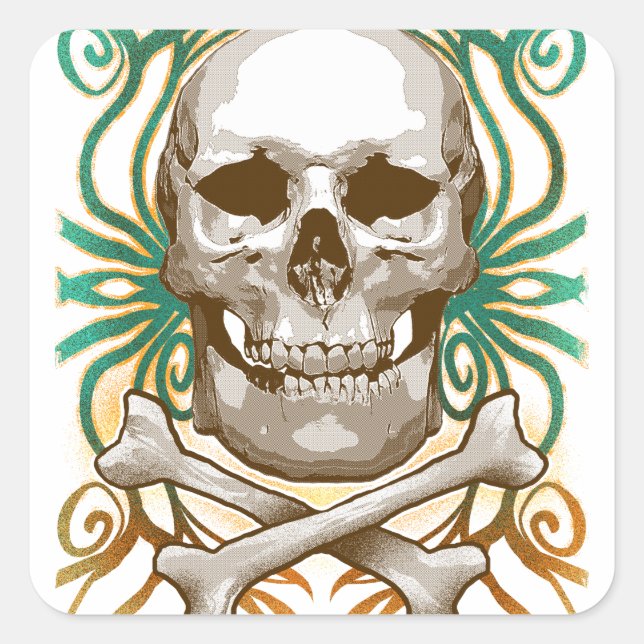 Pegatina Cuadrada Halloween Skull Classic Round Sticker (Anverso)