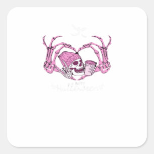 Pegatina Cuadrada Halloween Skull Heart Hands Skeleton Beanie Design