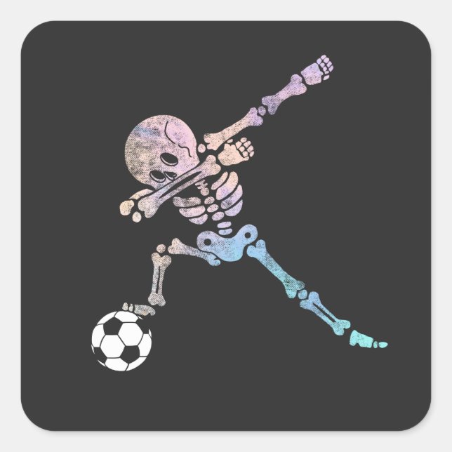 Pegatina Cuadrada Halloween Soccer Skeleton Dab Pose (Anverso)