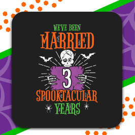 Pegatina Cuadrada Halloween Spooktacular 3er aniversario Boda