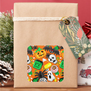 Pegatina Cuadrada Halloween Spooky Candies Fiesta