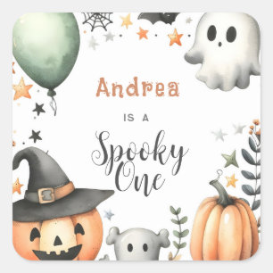 Pegatina Cuadrada Halloween Spooky primero uno