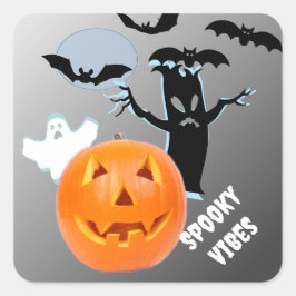 Pegatina Cuadrada Halloween "Spooky Vibes", brillante y brillante,
